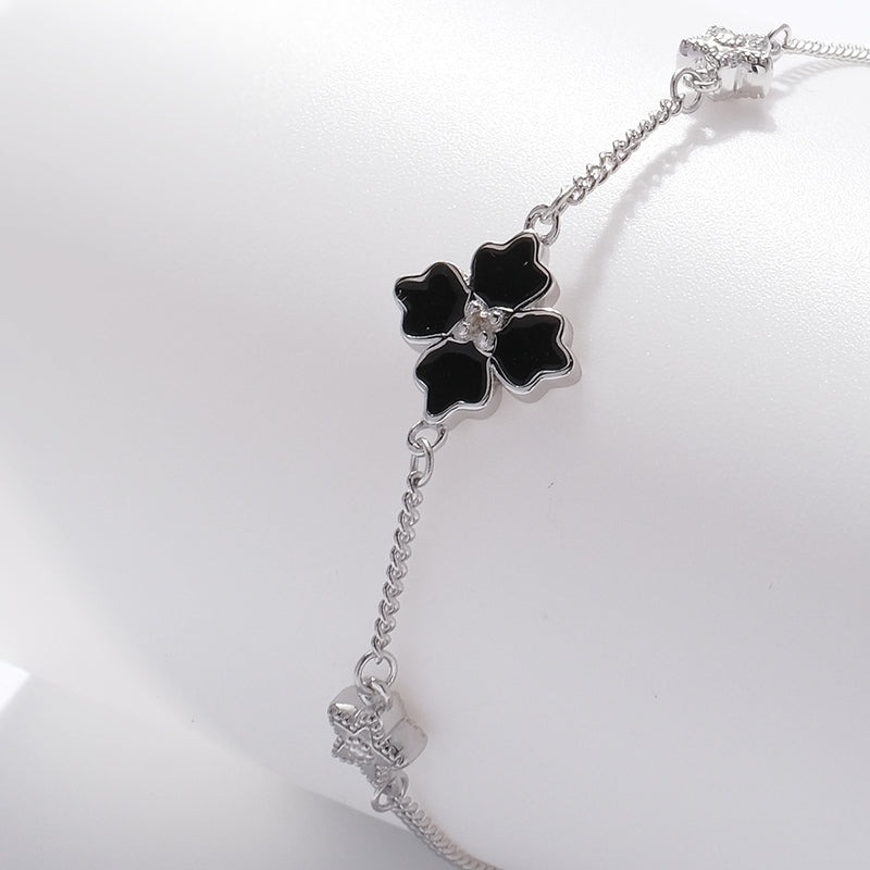 Sterling Silver Apotie Black Cléo Blossom Clover Bracelet Adjustable Stamped S925