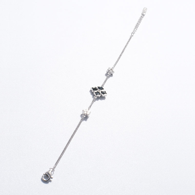 Sterling Silver Apotie Black Cléo Blossom Clover Bracelet Adjustable Stamped S925