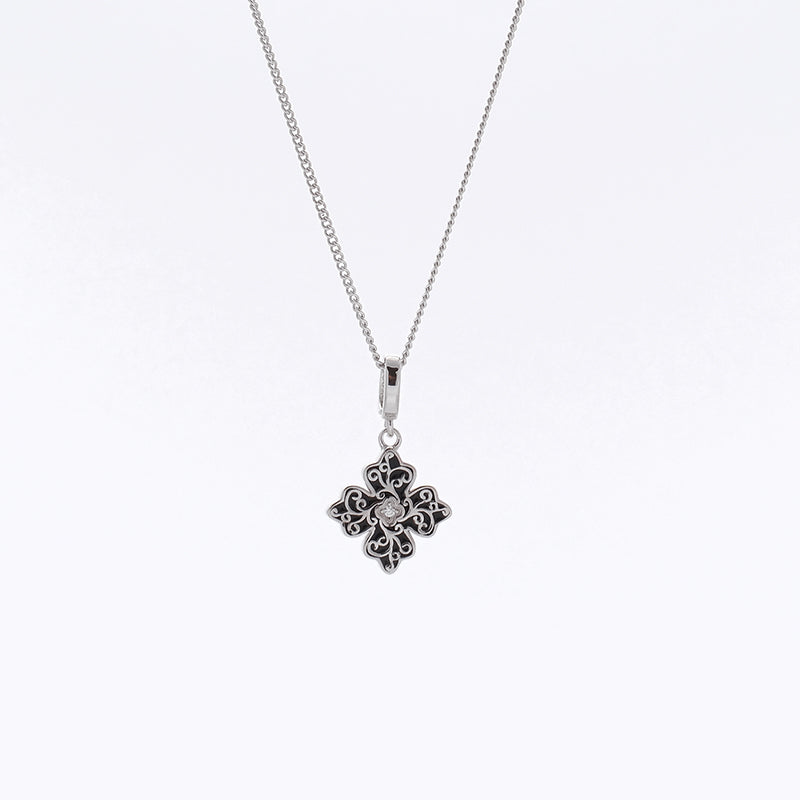 Sterling Silver Apotie Black Cléo Blossom Clover Pendant Necklace S925 Hallmark