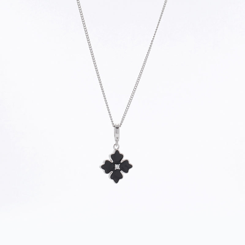 Sterling Silver Apotie Black Cléo Blossom Clover Pendant Necklace S925 Hallmark