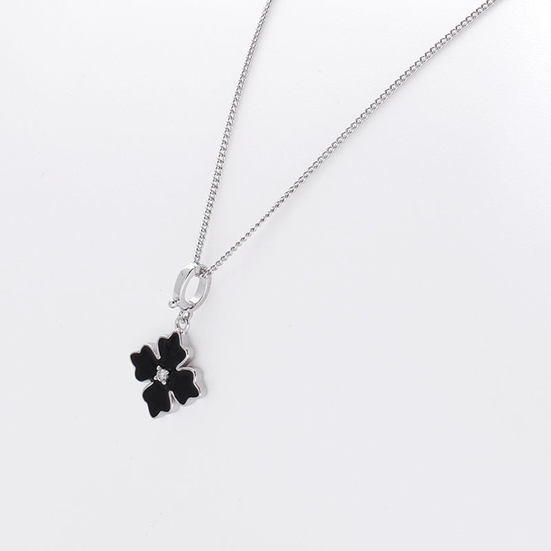 Sterling Silver Apotie Black Cléo Blossom Clover Pendant Necklace S925 Hallmark