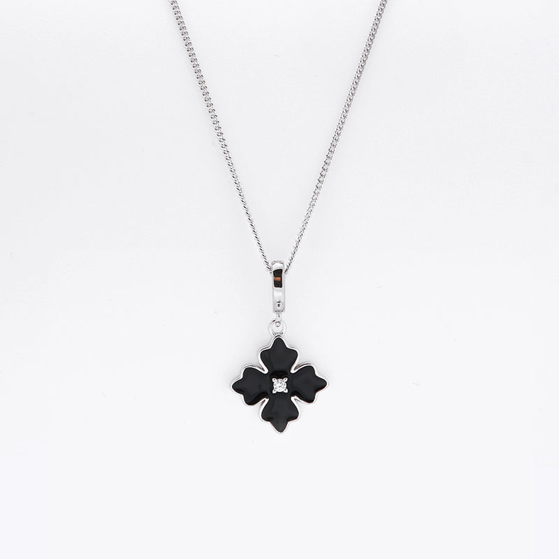 Sterling Silver Apotie Black Cléo Blossom Clover Pendant Necklace S925 Hallmark