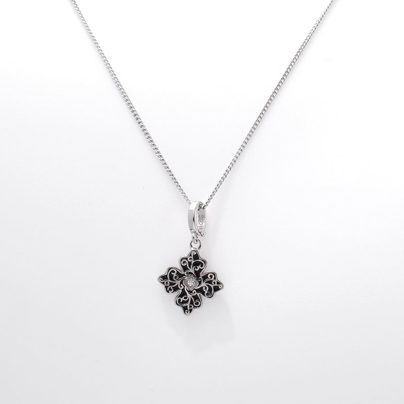 Sterling Silver Apotie Black Cléo Blossom Clover Pendant Necklace S925 Hallmark