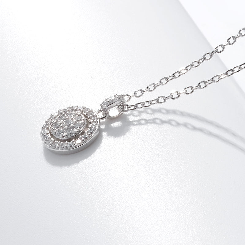 Sterling Silver Halo Sparkle C/Z Pendant Necklace S925 Hallmark