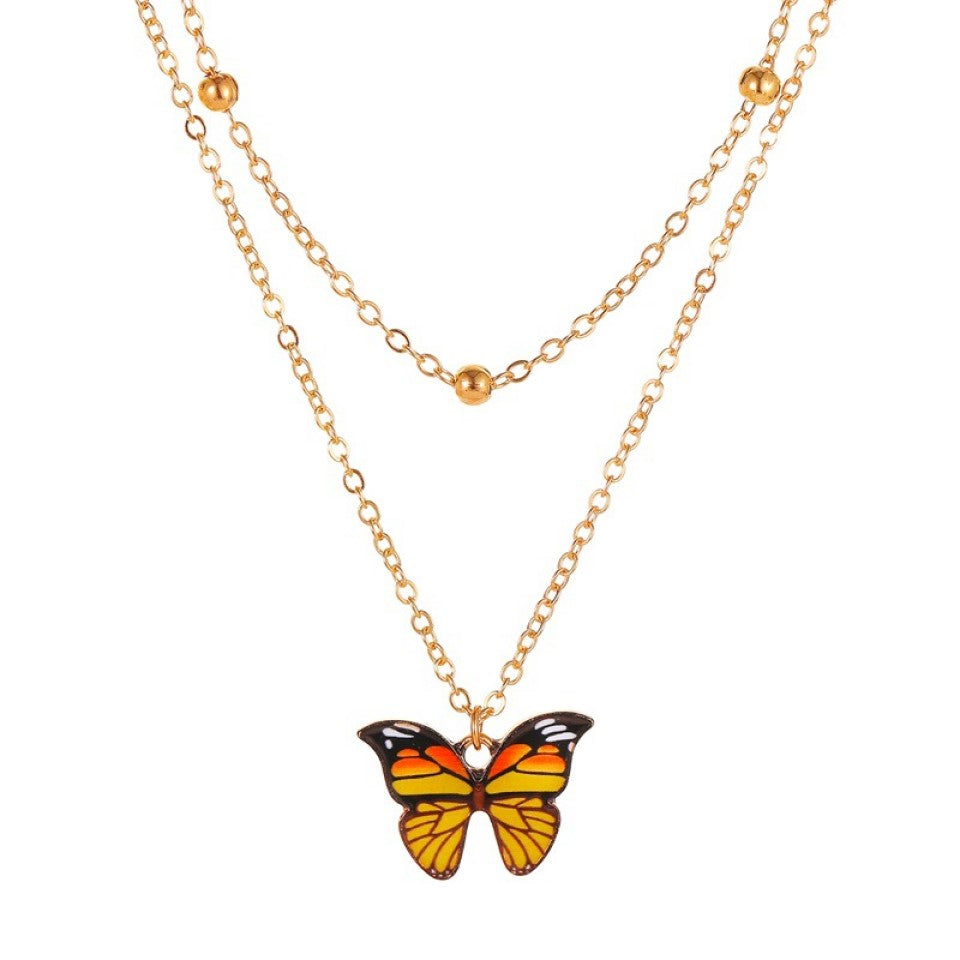 Butterfly Gold Tone Layered Pendant Necklace