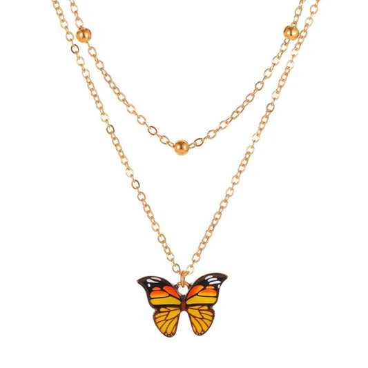 Butterfly Gold Tone Layered Pendant Necklace