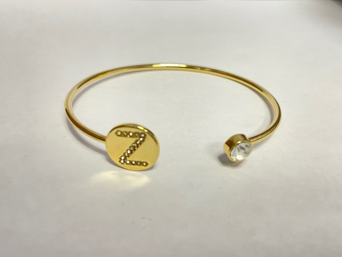 Gold Colour Adjustable Personalised Initial Open Bangle
