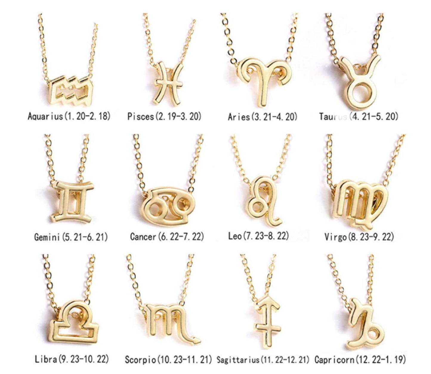 Gold Star Signs 12 Zodiac Constellations Symbol Pendant Chain Necklace