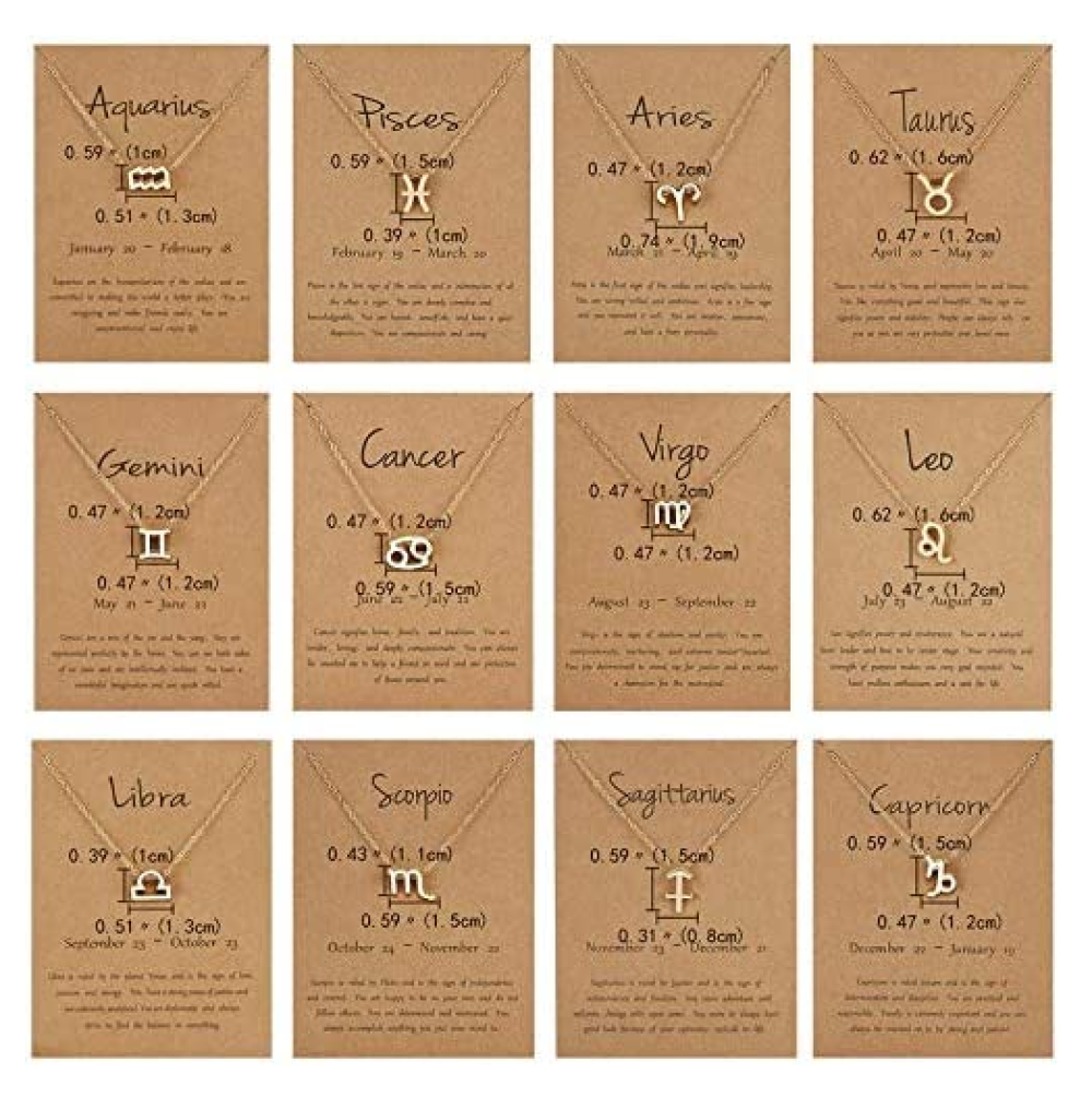 Gold Star Signs 12 Zodiac Constellations Symbol Pendant Chain Necklace