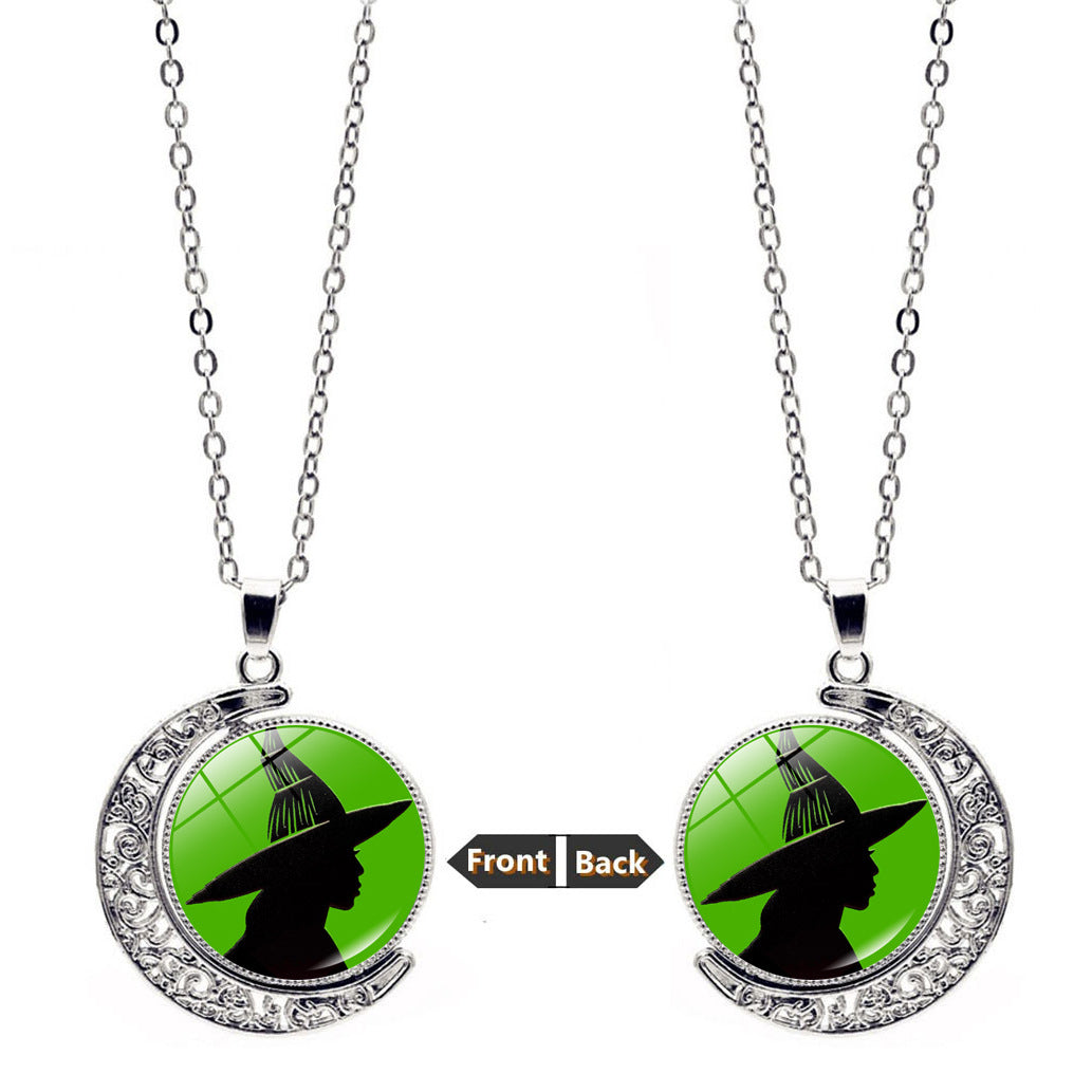 Wicked Witch Inspired Elphaba Glinda Friendship Stainless Steel Spinning Necklace