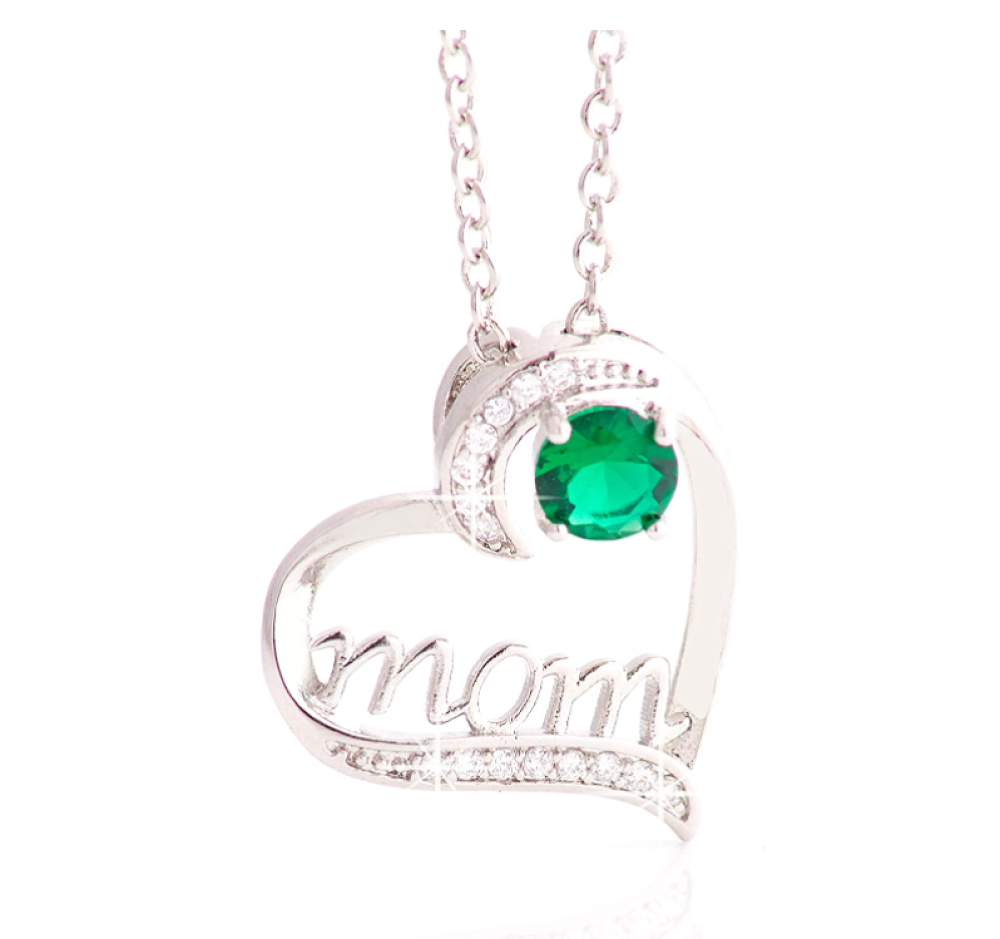 Mum Heart-shaped Zircon Crystals Pendant Necklace Message Card Box- Clear, Red, Green