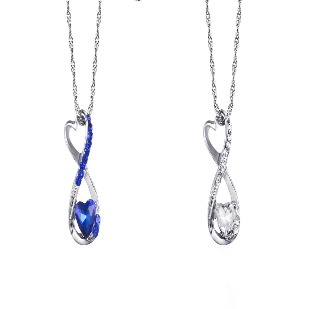 Crystal Love heart Infinity Necklace – Clear or Blue