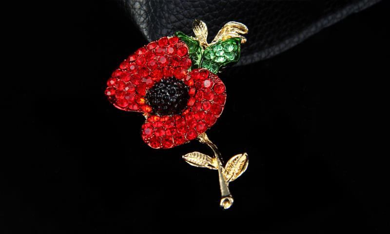 Sparkling Crystal Union Jack Poppy Brooch