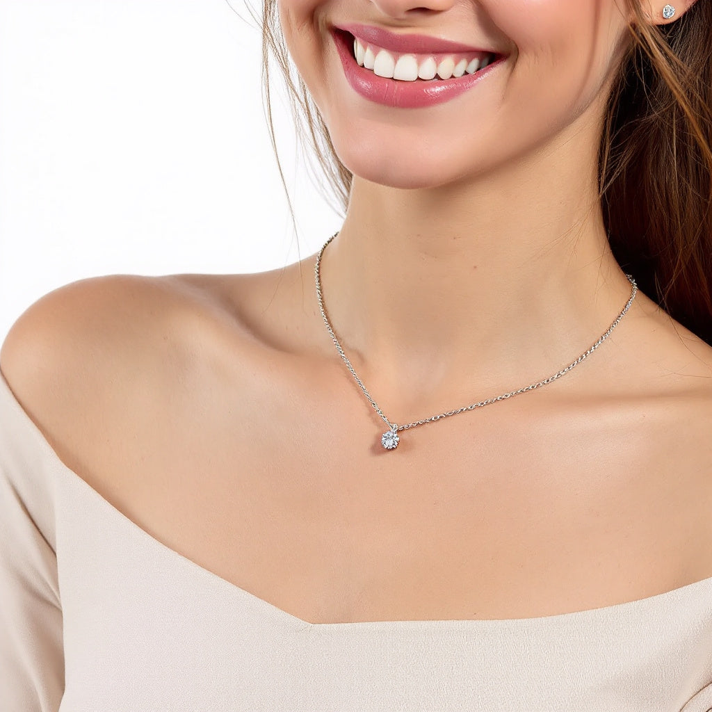 Sterling Silver Classic Moissanite Solitaire 6mm Pendant Necklace