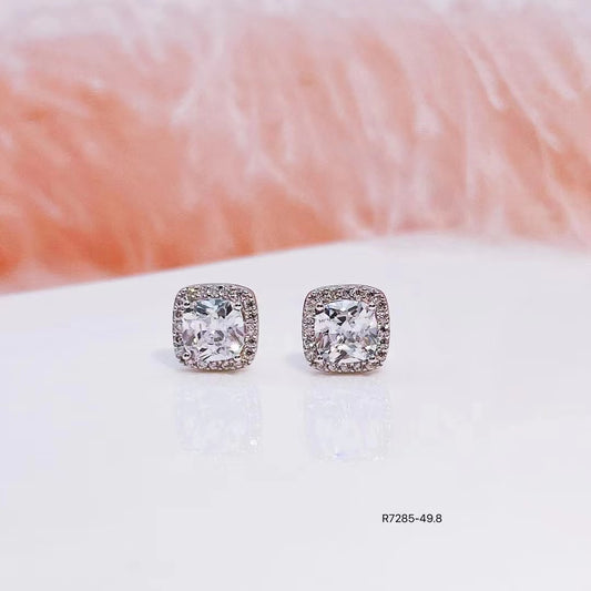 Sterling Silver S925 Earring Crystal Cushion Square Stud Earrings