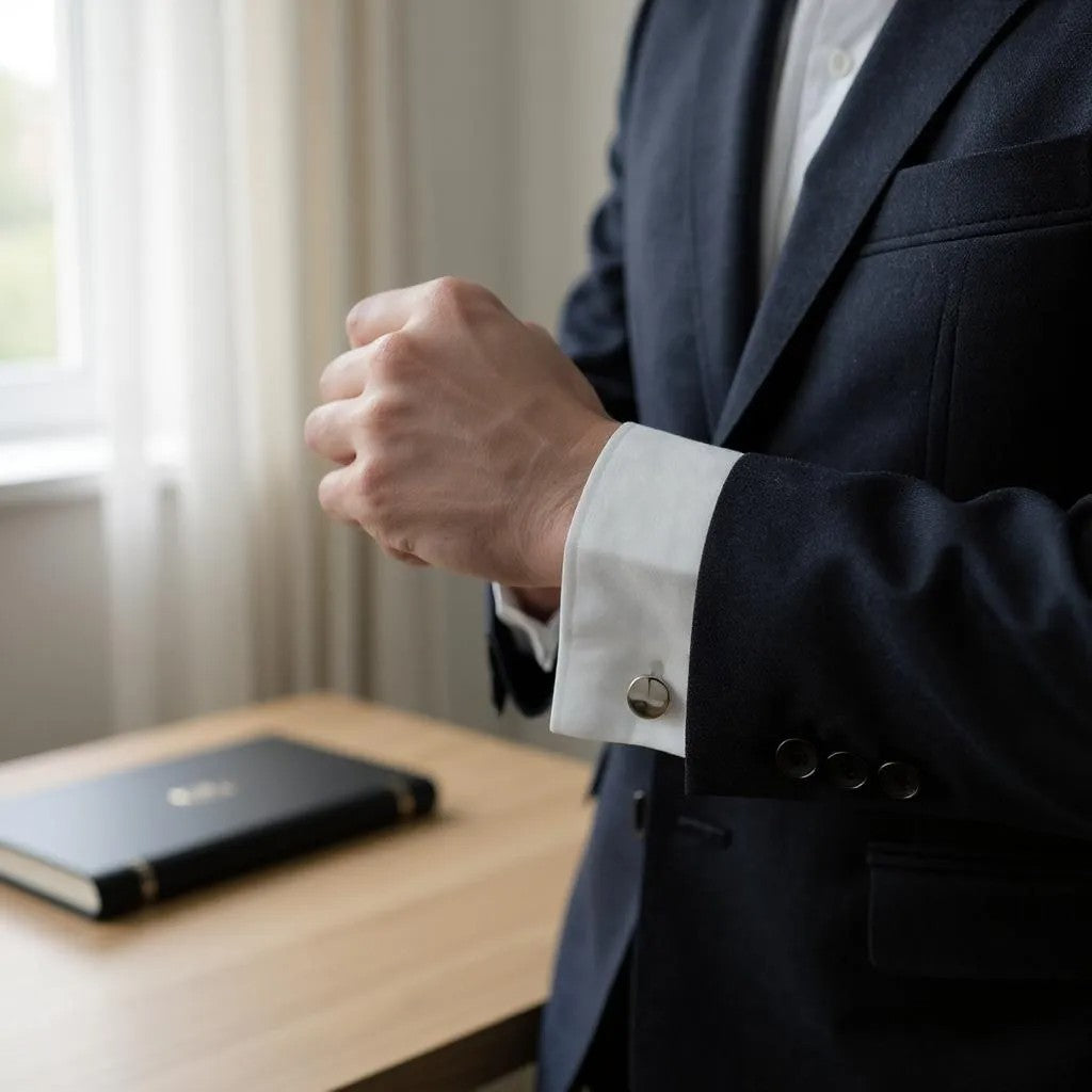 Men's Silver Round Stainless Steel Cufflinks