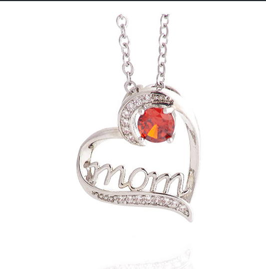 Mum Heart-shaped Zircon Crystals Pendant Necklace Message Card Box- Clear, Red, Green