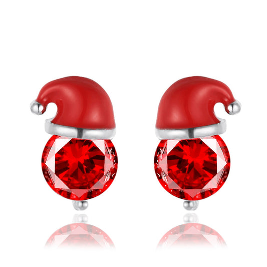 Santa Hat Christmas Crystal Stud Earrings
