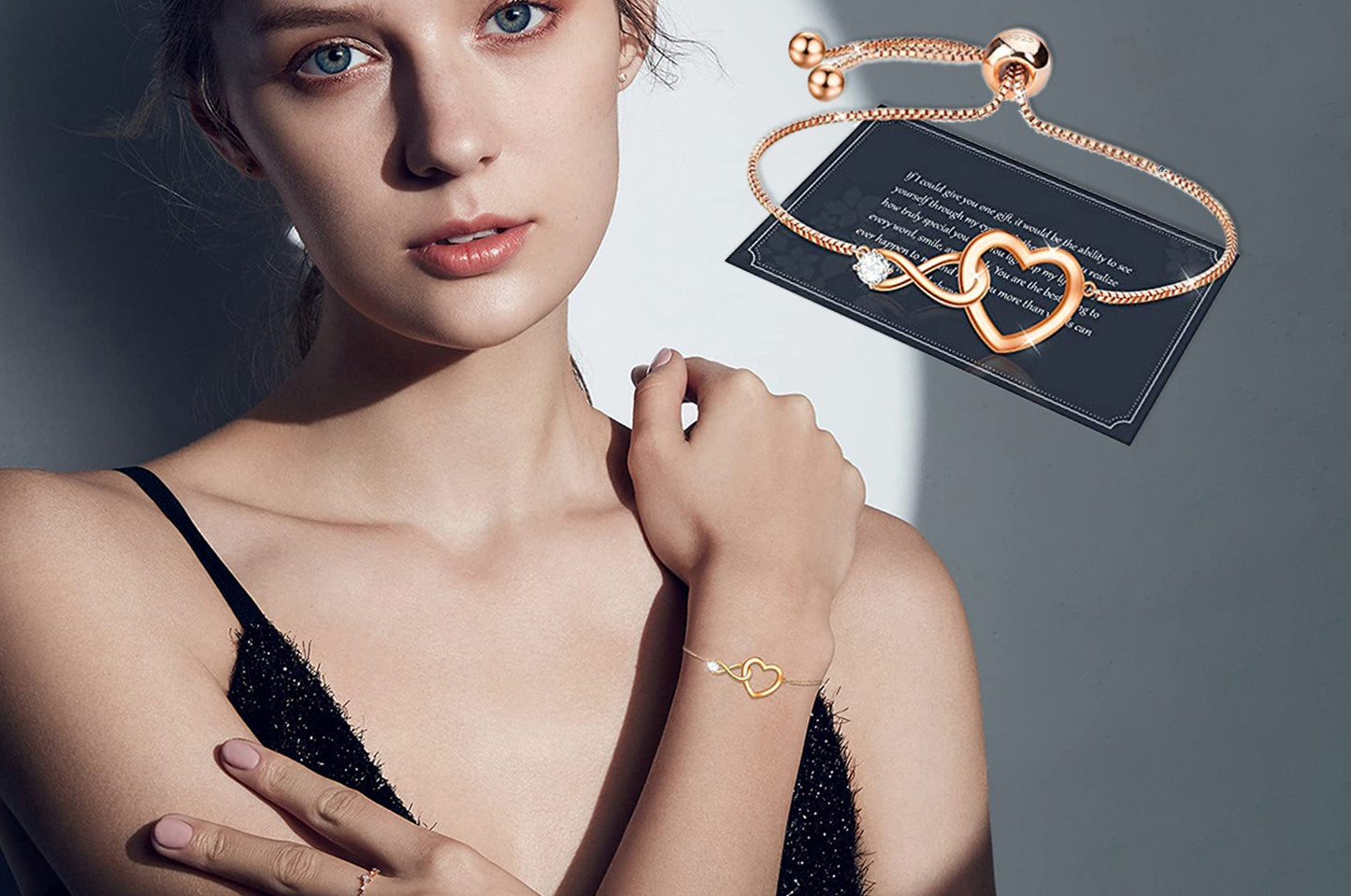 Exquisite Women Adjustable Infinity Heart Bracelets with Premium Crystal