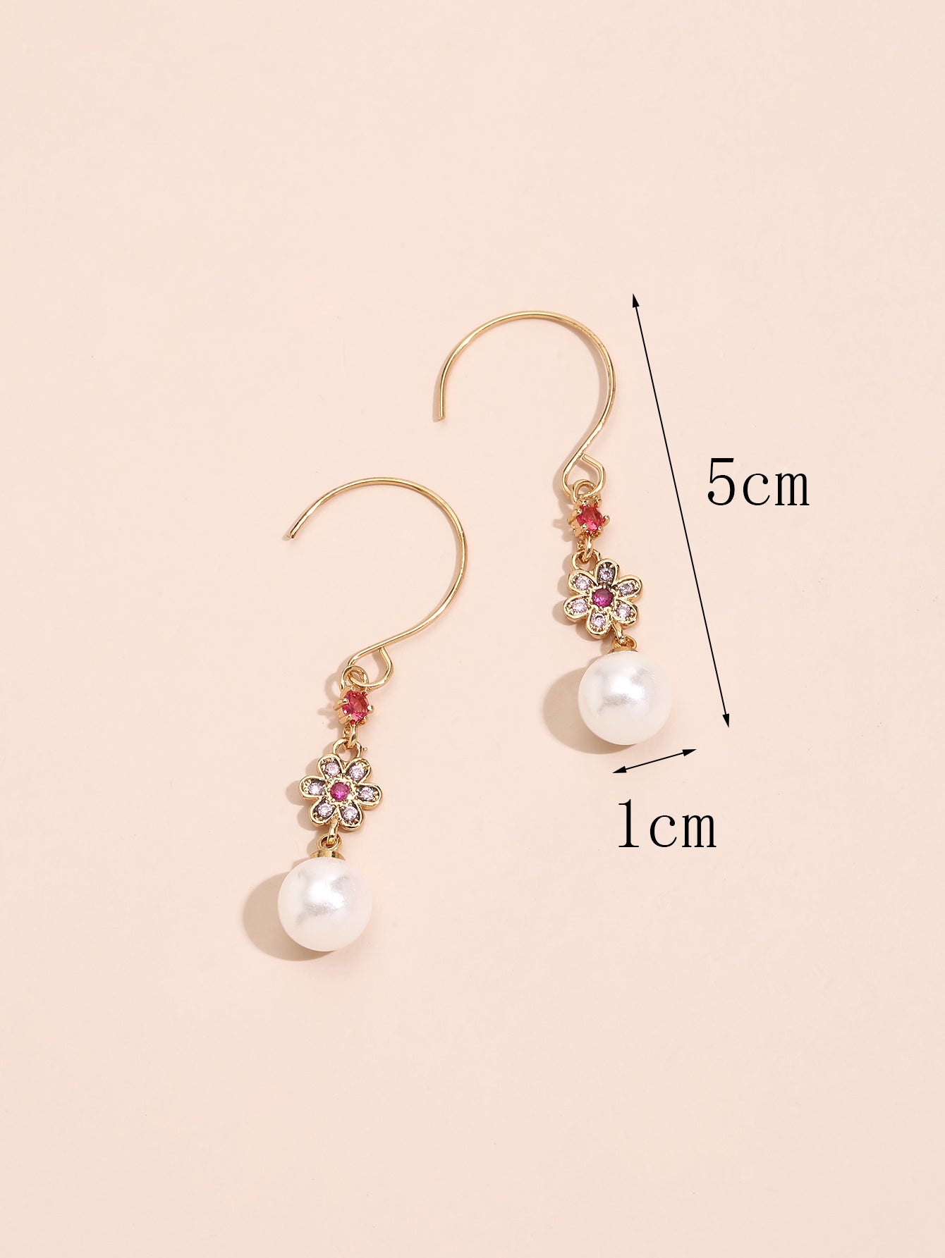 Gold Tone Red Crystal Pearl Drop Dangle earrings