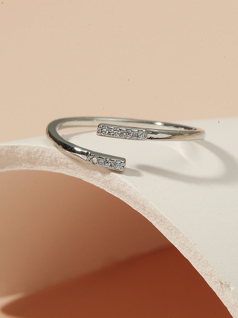 Elegant Women Silver Tone Rhinestone Crystal Open Ring