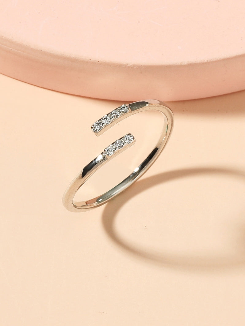 Elegant Women Silver Tone Rhinestone Crystal Open Ring