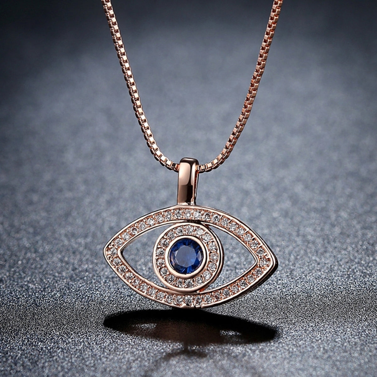 Blue Evil Eye Zircon Crystal Silver or Rosegold Pendant Necklace