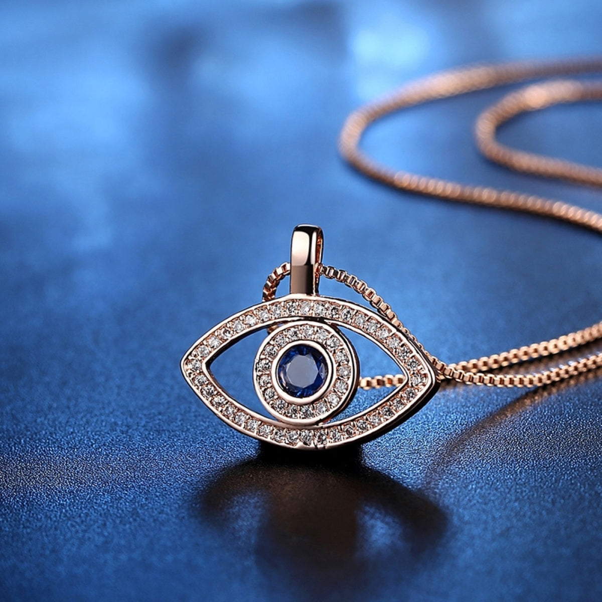 Blue Evil Eye Zircon Crystal Silver or Rosegold Pendant Necklace