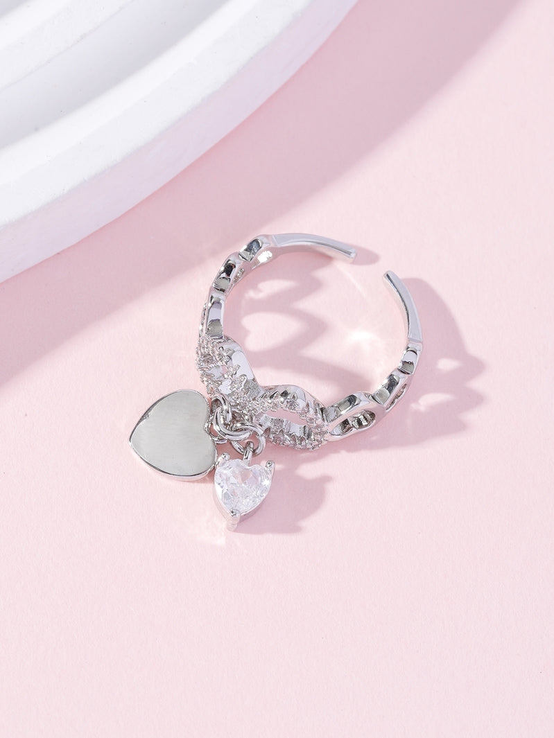 Love Heart Charm Zircon Crystal Band Open Ring Adjustable