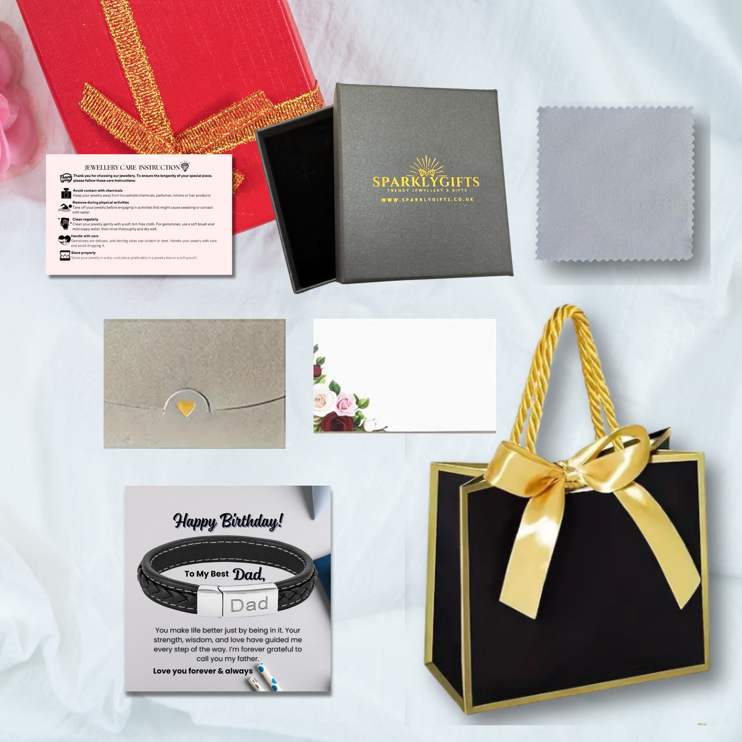 Black leather Bracelet for Dad Engraved Stainless steel with Personalised Message Card
