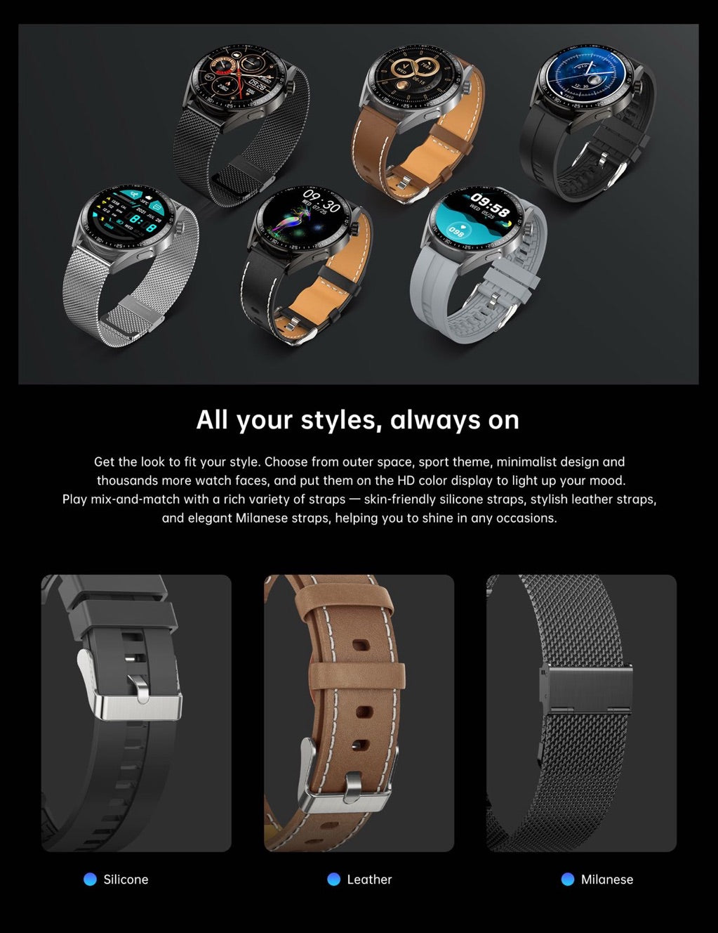 All-in-One Smartwatch with Bluetooth Calls – Fitness, Heart Rate, Sleep & SpO₂ Tracker, Waterproof Round Smart Watch for iPhone & Android (Black)