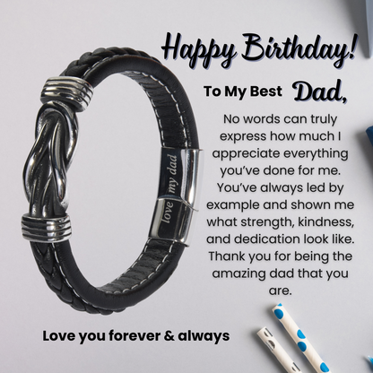 Infinity Bracelet For Dad Engraved Leather Stainless steel with Personalised Message Card