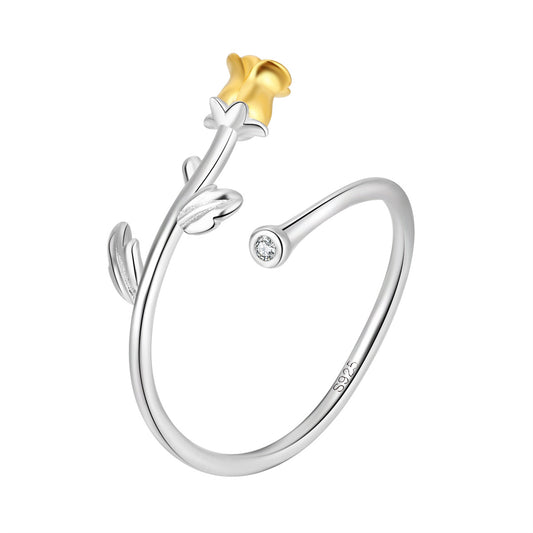 Sterling Silver Two-Tone Rosebud Open Adjustable Ring