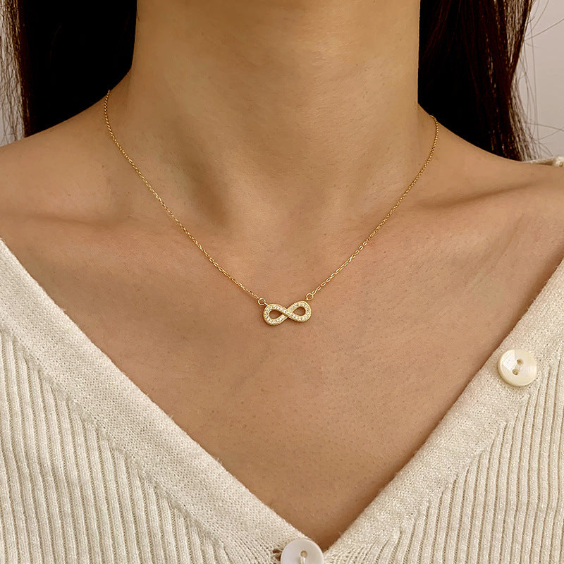 Sterling Silver Infinity C/Z Pendant Necklace 18K Yellow Gold Plated