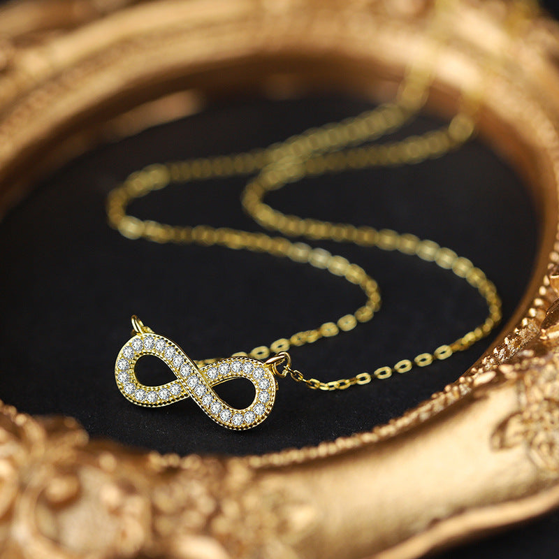 Sterling Silver Infinity C/Z Pendant Necklace 18K Yellow Gold Plated