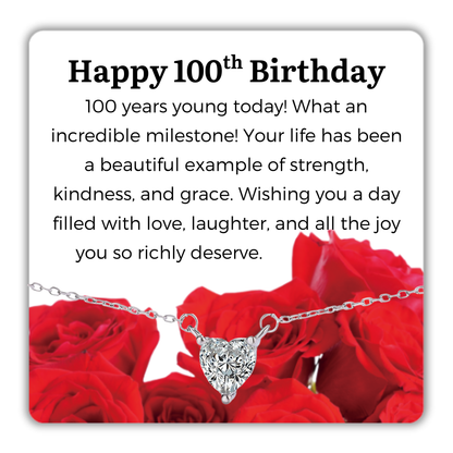 S925 Sterling Silver Heart CZ Necklace Birthday Gift for Her 13th 16th 18th 21st 30th 40th 50th 60th 70th 80th 90th 100th Birthday Gifts