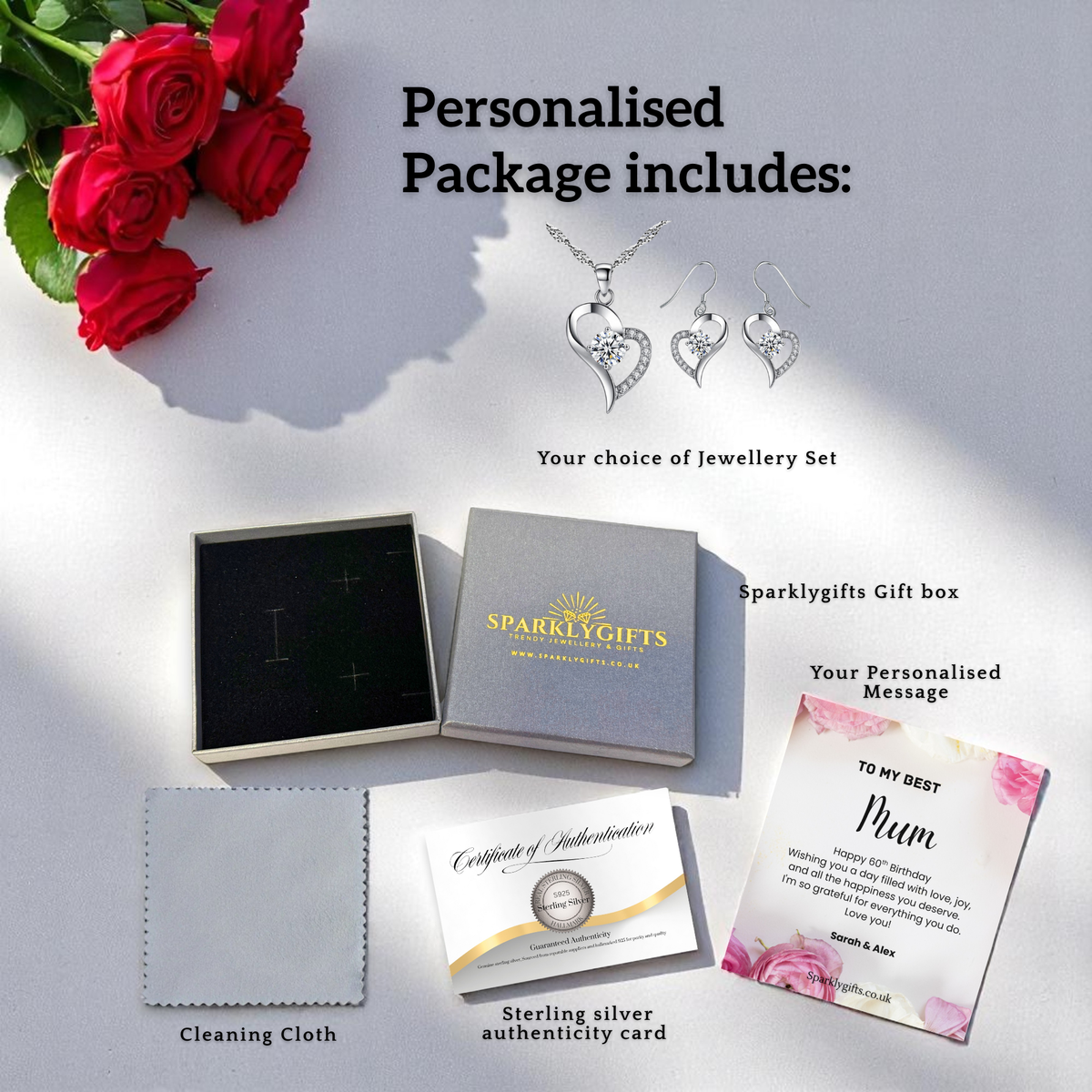 S925 Sterling Silver Jewellery Set with Personalised Message Write Your Own