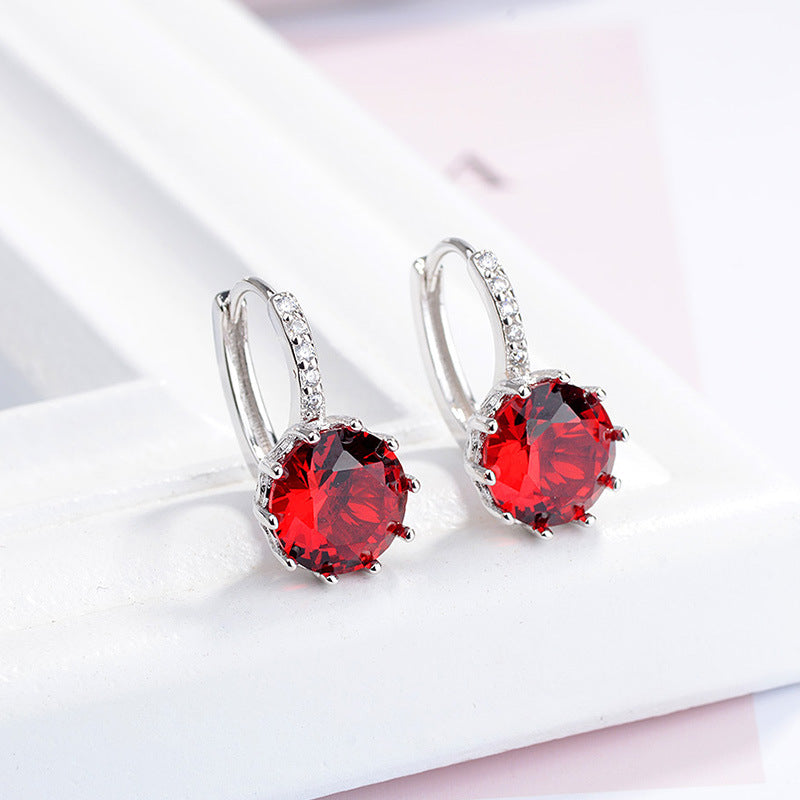 Women Round Cubic Zirconia Huggies Hoop Crystal Earrings