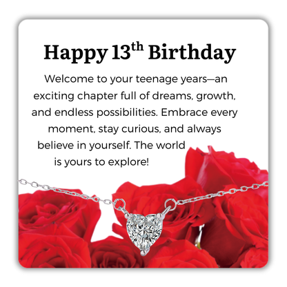 S925 Sterling Silver Heart CZ Necklace Birthday Gift for Her 13th 16th 18th 21st 30th 40th 50th 60th 70th 80th 90th 100th Birthday Gifts