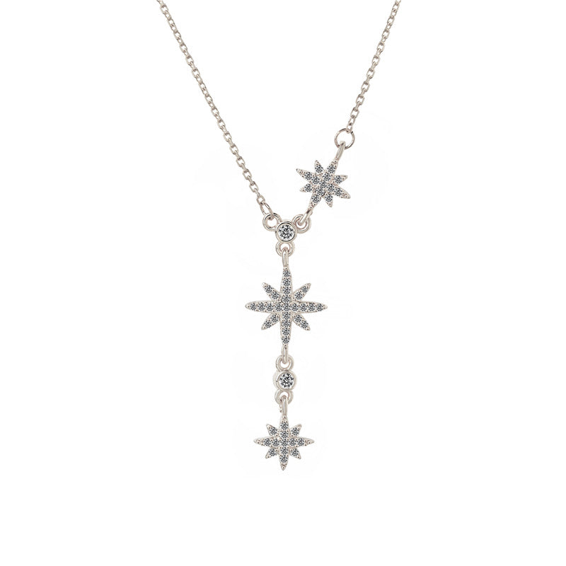 Sterling Silver Starbust Lariat C/Z Pendant Necklace