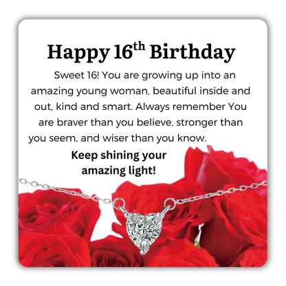 S925 Sterling Silver Heart CZ Necklace Birthday Gift for Her 13th 16th 18th 21st 30th 40th 50th 60th 70th 80th 90th 100th Birthday Gifts