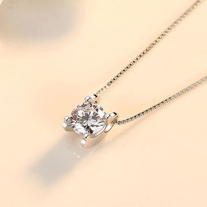 Solitaire Crystal Necklace and S925 Sterling Silver Band Ring Set