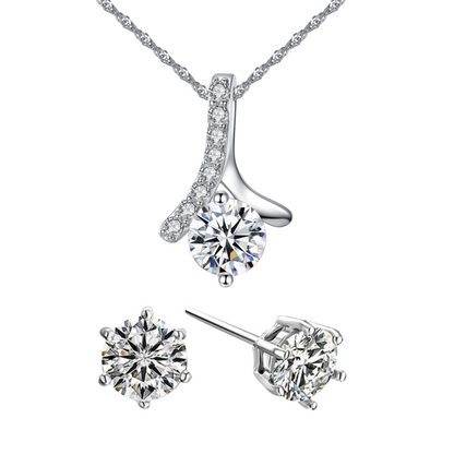 Solitaire Zircon Crystal Pendant Necklace and Stud Earrings Set