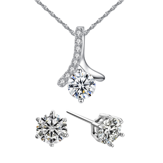 Solitaire Zircon Crystal Pendant Necklace and Stud Earrings Set