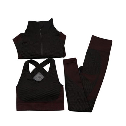 3 Pieces Yoga Gym Set Women Fitness Suit Leggings Jacket Bra in Red