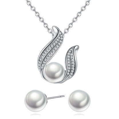 Elegant Silver Pearl Drop Design Crystal Pendant Necklace