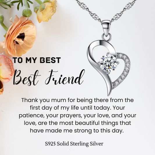 S925 Sterling Silver Heart C/Z Pendant Necklace with Message Card For Best Friend