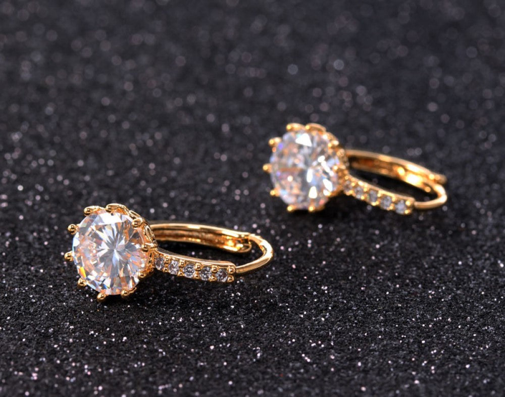 Women Round Cubic Zirconia Huggies Hoop Crystal Earrings
