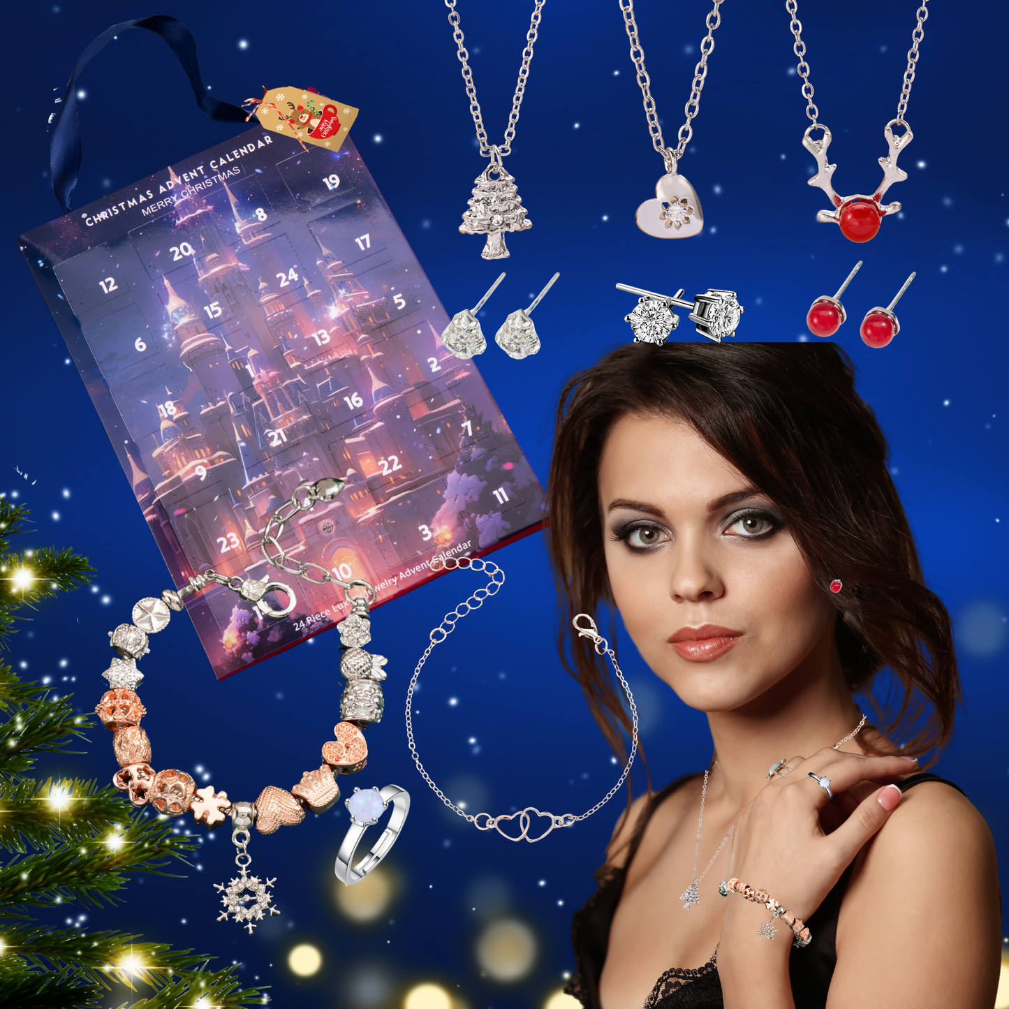 Christmas Jewellery Advent Calendar 2024 – Featuring a Moissanite Diamond Necklace and Personalised Message Tag