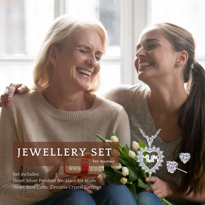 Heart shaped Crystal Necklace and Stud Earrings Jewellery set with Message Card for Mum